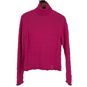 Vintage Polo Jeans Co Womens Cableknit Turtleneck‎ Sweater Size XL Pink Preppy